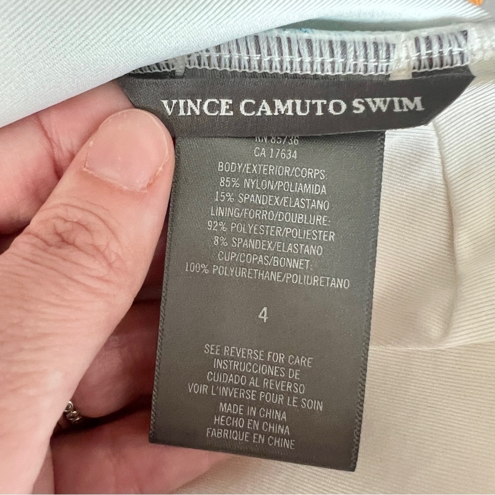 NEW Vince Camuto Blue Tie Dye V Wire Tassels Tie Bow Strap One Piece Swimsuit 4 - Picture 10 of 11